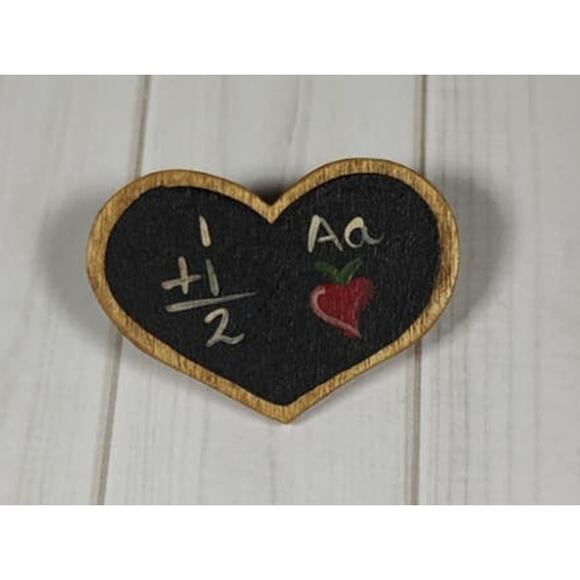 Wooden Heart Shaped Teacher Appreciation Pin for Birthday or Thank You Gift - Picture 1 of 4